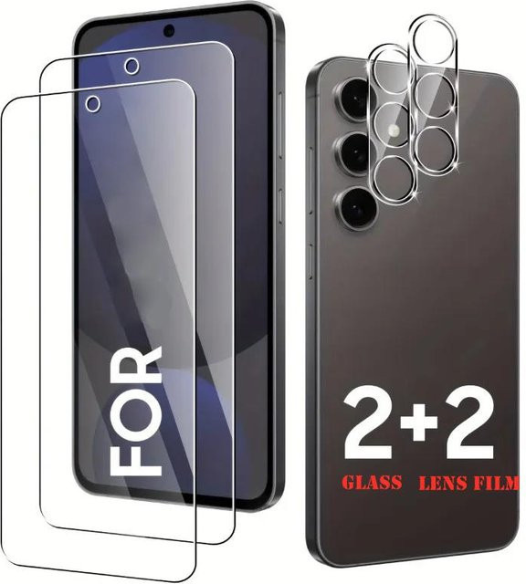 4-in-1 Vollflächiger Glasbildschirmschutz und Objektivschutz für Samsung Galaxy A57 A37 A17 A56 A36 A16 A55 A35 A15 A54 S23 S24 S25 FE, Transparent - Bild 1