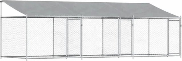 vidaXL Hundezwinger aus verzinktem Stahl mit Dach und Türen, Grau, B/T/H: 6 x 2 x 2 m