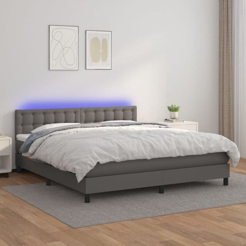 Vidaxl Boxspringbett mit Matratze in Grau aus Kunstleder, B/T/H: 180 x 200 x 78 cm - Bild 1