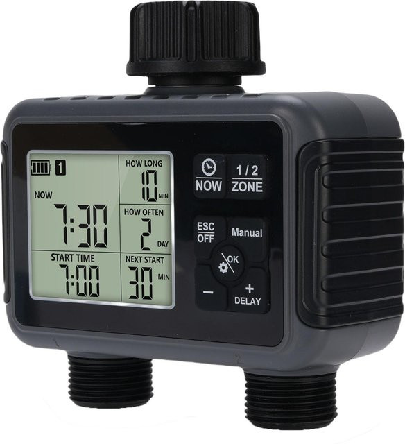 Fishine Programmierbarer Bewässerungstimer mit LCD-Display, IPX5 Regendicht, 3 Bewässerungsmodi, Grau - Bild 1
