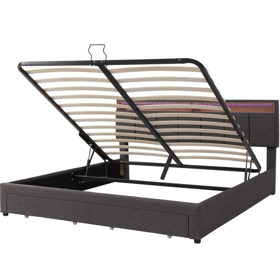 okwish Polsterbett mit LED-Beleuchtung und Lift-up-Funktion in Grau, B/T/H: 160 x 200 x 90 cm - Bild 2