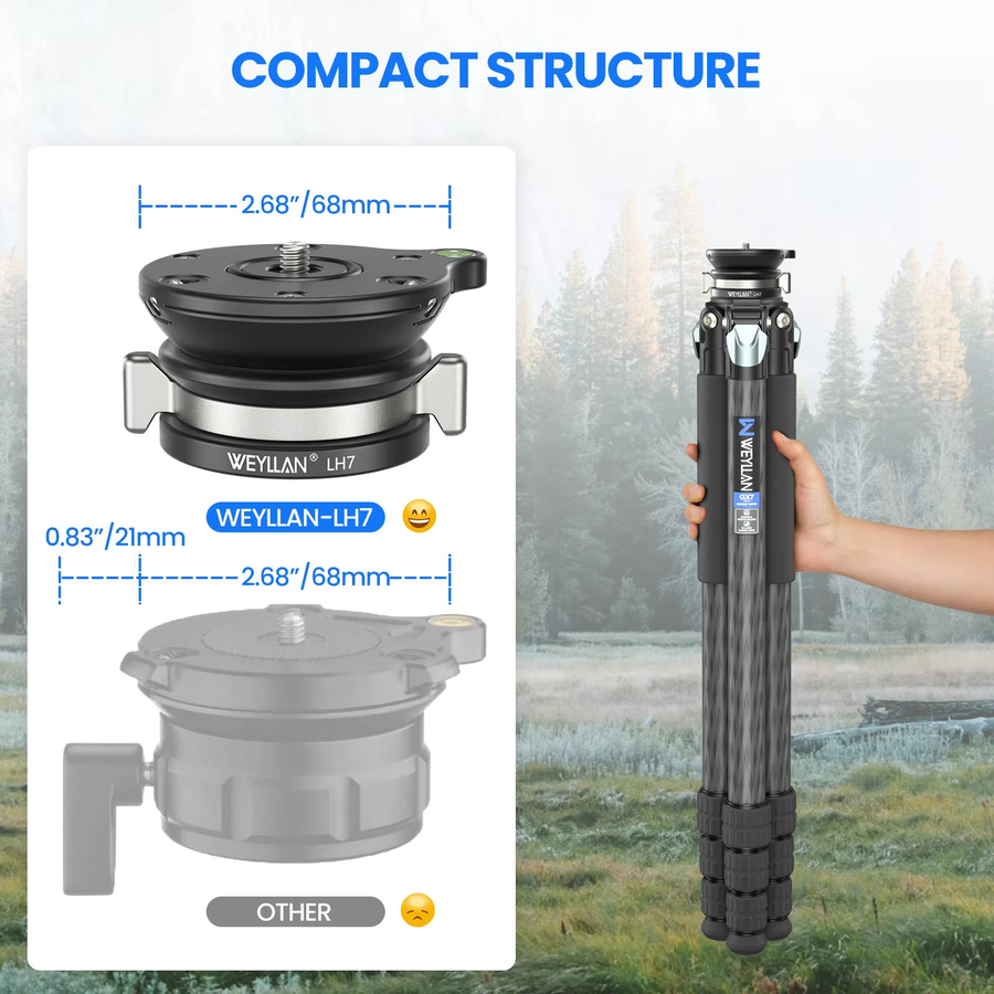WEYLLAN LH7 Stativ-Nivellierbasis in Schwarz mit 3/8 Zoll und 1/4 Zoll Schrauben für eine Belastung von bis zu 10 kg - Bild 4