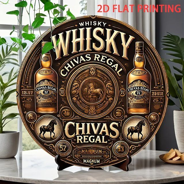 Rundes Blechschild Potdemiel Chivas Regal Classic Whiskey Label Design in skandinavischem minimalistischem Stil, Durchmesser: 20,32 cm - Bild 1