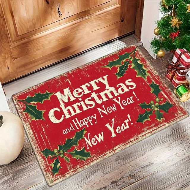 VIKAMA Fußmatte für Weihnachten und Neujahr, rot, rutschfest und wasserabsorbierend - Bild 1