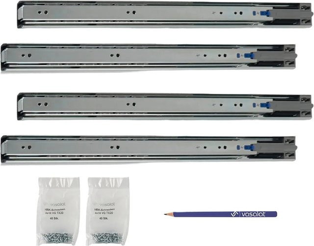 vasalat Kugelauszug Softclose Vollauszug mit Dämpfung, Farbe: Silber, 2 Paar, Länge: 400 mm - Bild 1
