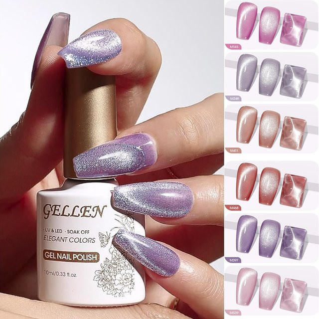 GELLEN Cat Eye Gel-Nagellack-Set, 6 Farben, Schimmernd, Magnet, Glitzer - Bild 1