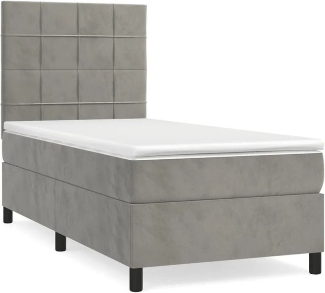 vidaXL Boxspringbett mit Matratze Hellgrau aus Samt, Hybrid-Design mit Taschenfederkern, B/T: 80 x 200 cm - Bild 1