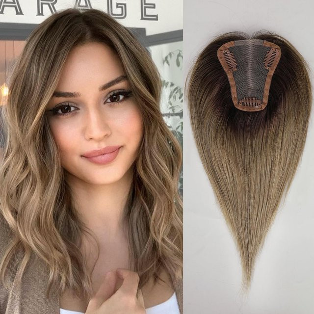 HAIRCUBE Haaraufsätze Ombre Grey Ash Blonde, 100 % Remy-Echthaar-Topper, 30,5 cm, Damen - Bild 1