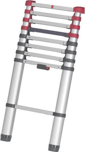 Hailo Teleskopleiter T80 FlexLine aus Aluminium mit 9 Sprossen, Silber, Schwarz, Rot, max. Arbeitshöhe: 3,4 m - Bild 1