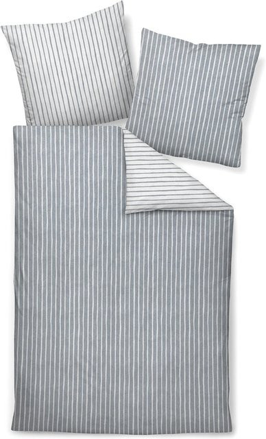 JANINE Unisex Bettwäsche aus Baumwolle in Grau, 2-teilig, Wendebettwäsche mit Reißverschluss, B/H: 135 x 200 cm - Bild 1