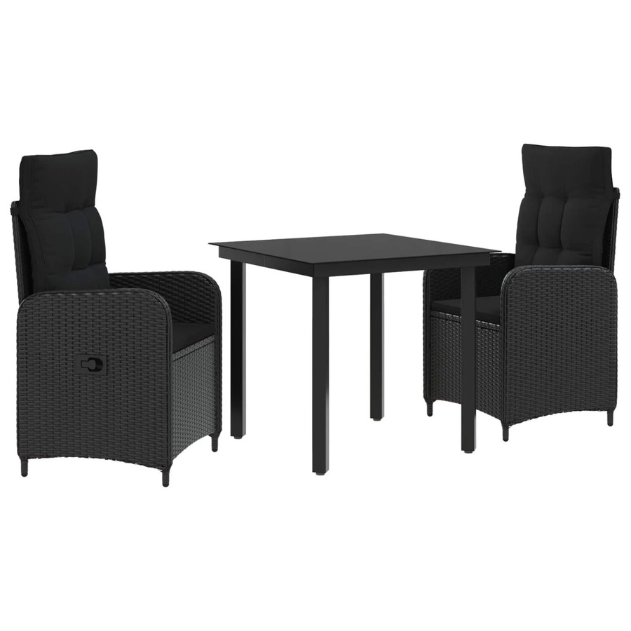 vidaXL Sofa-Tischset mit 3 Kissen in Schwarz aus Rattan und Metall für Wohnzimmer, Garten oder Terrasse - Bild 2