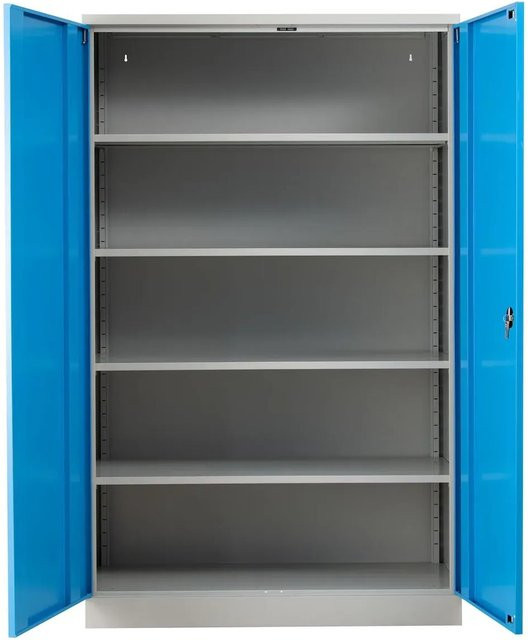 PROREGAL Flügeltürenschrank Ferret mit 4 Fachböden, lackiert in Grau-Lichtblau, H: 195 cm, B: 120 cm, T: 50 cm - Bild 1