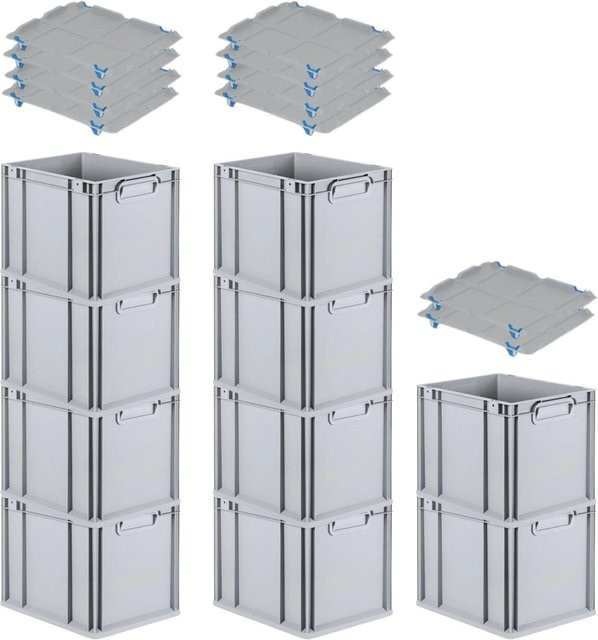 PROREGAL SparSet 10x Eurobox NextGen Grip mit Auflagedeckel in Grau, verstärkte Wände, H x B x T: 32 x 30 x 40 cm - Bild 1