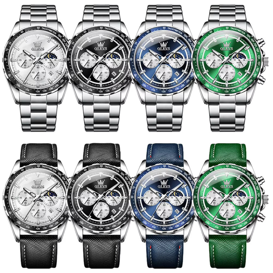 OLEVS Armbanduhr, Chronograph, Quarz, Edelstahl, Silber, Herren - Bild 6