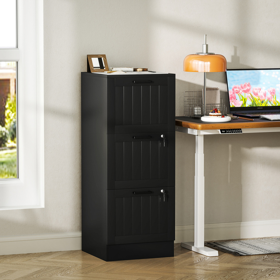 HOMCOM Schubladenschrank mit 3 Schubladen und 2 Schlössern für A4/Letter, Schwarz, B/T/H: 40 x 40 x 101 cm - Bild 2