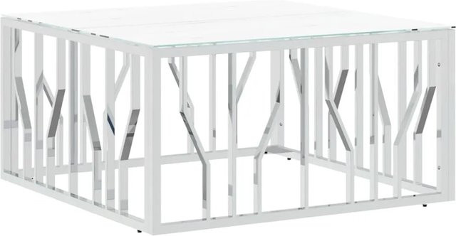 vidaXL Couchtisch in Silber und Weiß mit Marmor-Optik aus Edelstahl und Glas, B/T/H: 80 x 80 x 40 cm - Bild 1