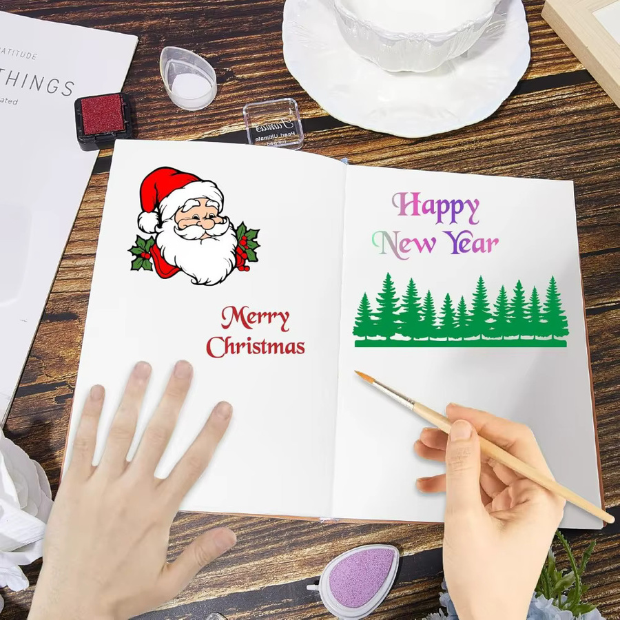 Transparente Silikonkautschukstempel für Weihnachten mit Motiven wie Weihnachtsmann, Kiefer, Wald, Zwerg und Elf - Bild 3
