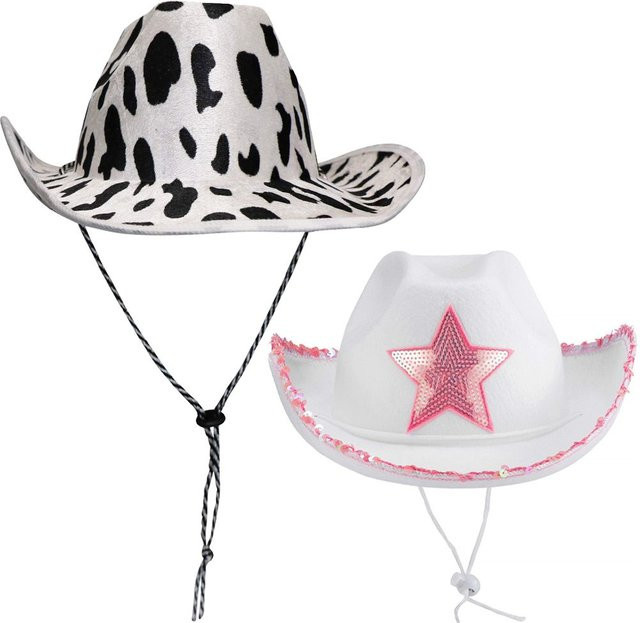 Rosa Stern, weißer Cowgirl-Hut, Paillettenbesatz, Fransen, Kostüm-Zubehör - Bild 1