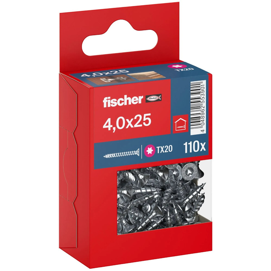 Fischer PowerFast II Senkkopf Schraube mit Torx-Antrieb und Vollgewinde aus verzinktem Stahl, Durchmesser: 4 mm, Länge: 25 mm, 110 Stück - Bild 2