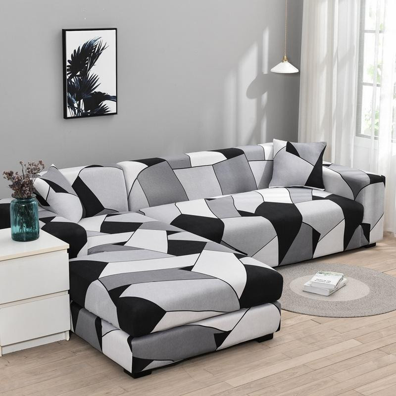 Housmife 2er-Set elastische Sofabezüge für L-förmige Ecksofas mit geometrischem Design, Stretch-Schonbezüge aus Polyester-Elasthan, Breite: 90-140 cm - Bild 2
