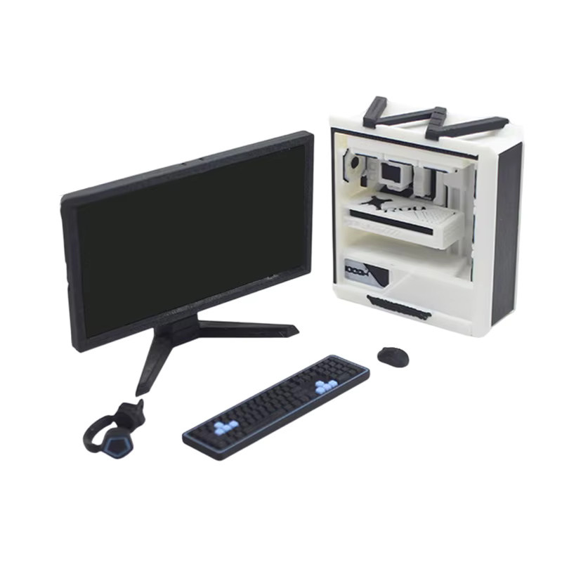 Puppenhaus Arbeitszimmer Esports Spiele Computer Tastatur Schreibtisch Stuhl Set, Möbel Dekor Micro Szene Requisiten, Kunststoff - Bild 3