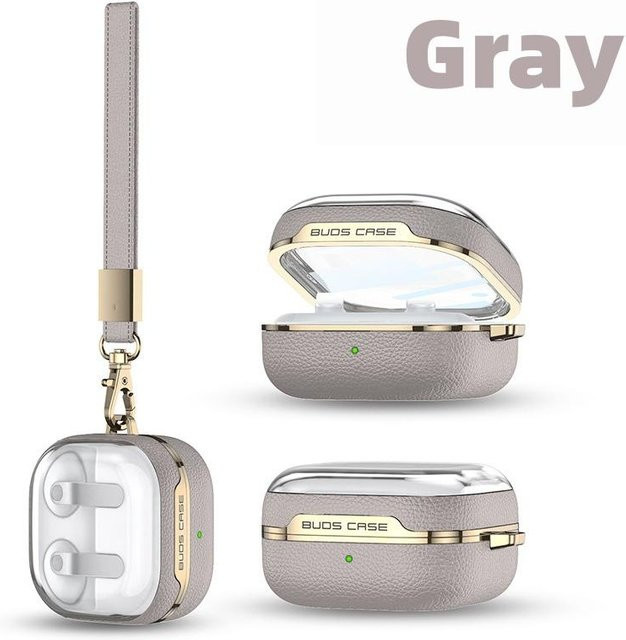 Samsung Galaxy Buds 4 Pro Schutzhülle mit Lederstruktur-Design und Lanyard in Grau - Bild 1