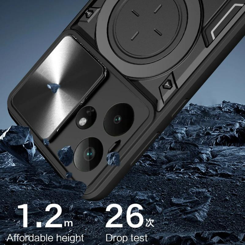 Capa Stoßfeste Schutzhülle für Realme GT 7T mit magnetischem Ringständer und Kamera-Schutz durch Schiebemechanismus - Bild 4