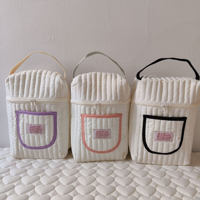 DANIVIVI Windel Caddy Organizer aus Baumwolle für Kinderwagen, Tragbare Mama Tasche in Pink und Weiß - Bild 1