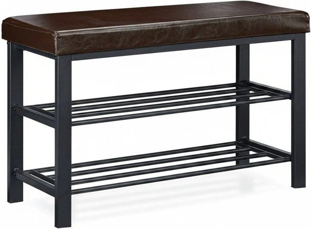 Relaxdays Schuhbank aus Metall mit gepolsterter Kunstleder-Sitzfläche in Braun, B/H/T: 81 x 49 x 31 cm - Bild 1