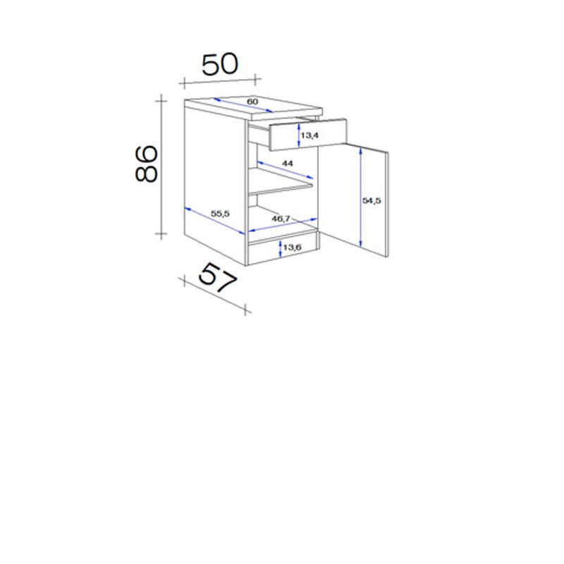 Flex-Well Küchen-Unterschrank Miniperl in Anthrazit und Eiche hell Nachbildung, Breite: 50 cm, Höhe: 86 cm, Tiefe: 60 cm - Bild 2