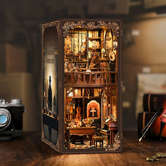 Zuuton DIY Detektiv-Mystery-Bücherregal-Set aus Holz mit LED-Beleuchtung im Vintage-Design für Erwachsene - Bild 1