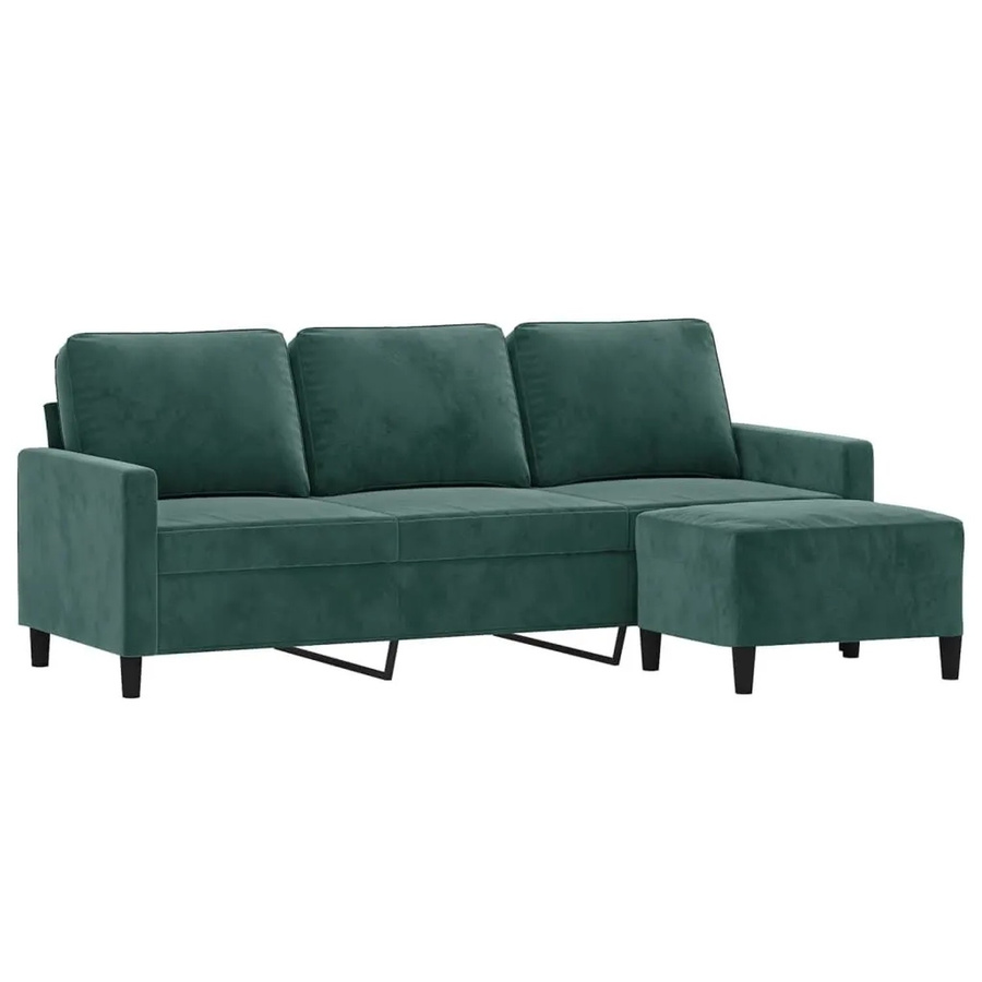 vidaXL 3-Sitzer-Sofa mit passendem Hocker in Dunkelgrün aus Samt, Breite: 180 cm - Bild 2