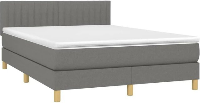 vidaXL Boxspringbett mit Matratze in Dunkelgrau, Hybridbett mit LED-Unterbettbeleuchtung und USB-Anschluss, B/T: 140 x 200 cm - Bild 1