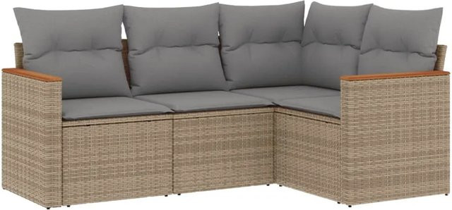 vidaXL 4-teilige Garten-Sofagarnitur in L-Form aus PE-Rattan mit Sitzkissen und Rückenkissen in Beige und Grau - Bild 1