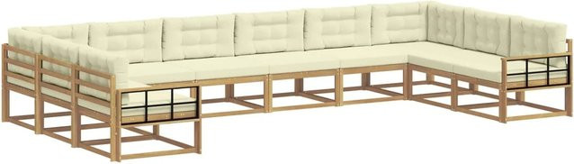 vidaXL Outdoor-Sofagarnitur aus massivem Akazienholz mit 10-teiligem Set in Weiß und Beige - Bild 1