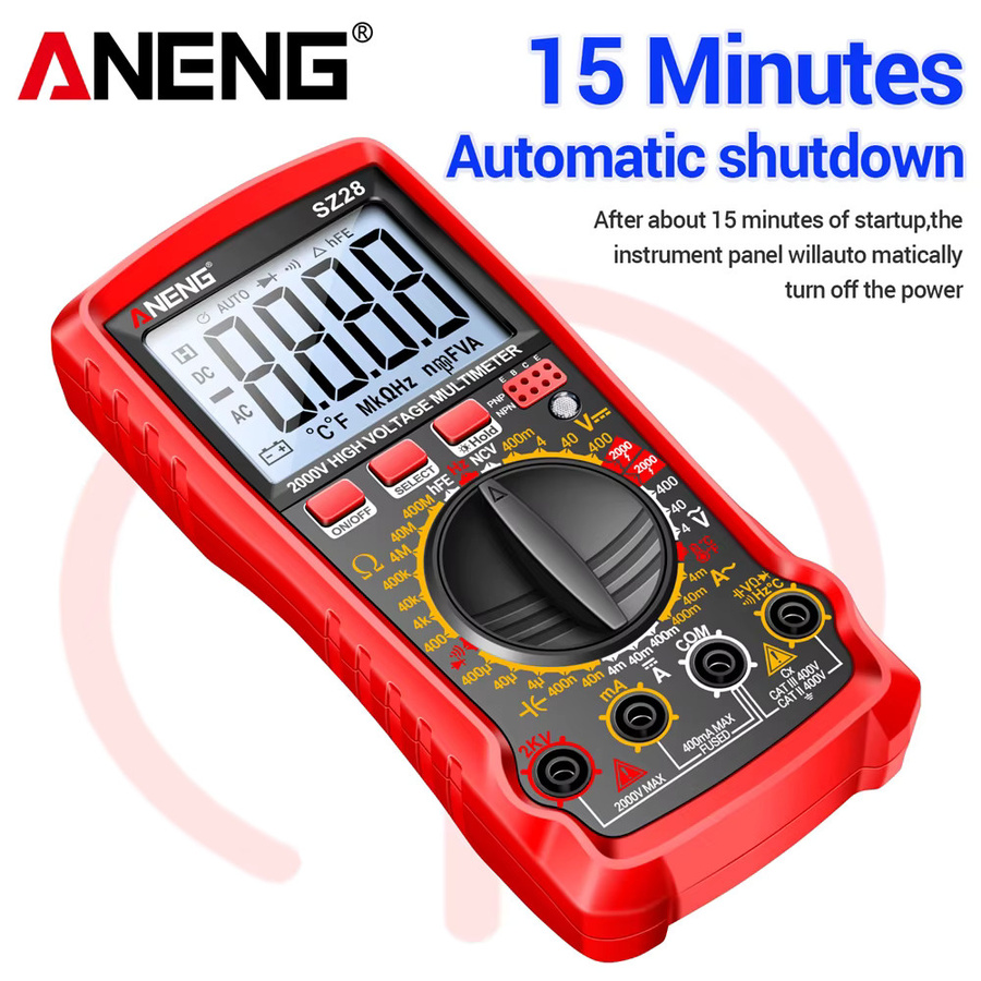 ANENG SZ28 Smart Digital Multimeter mit 4000 Zählungen für AC/DC Spannung, Strom, Widerstand, Hz, Diode und NCV in Rot - Bild 3