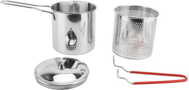 CosyHome Fritteusentopf aus Edelstahl mit Siebkorb und Deckel in Weiß und Silber - Bild 1