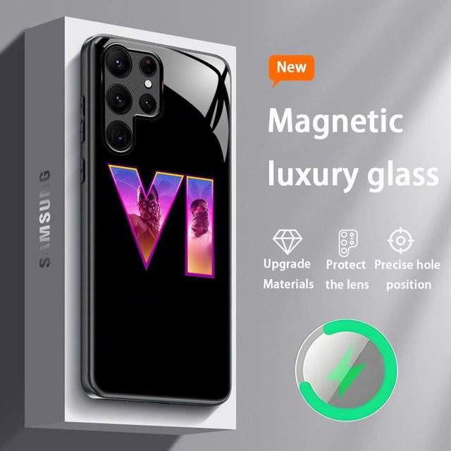 Magnetische Glas-Handyhülle G-GTA6 R Star Game für Samsung Galaxy S25 S24 S23 S22 S21 S20 Plus Ultra Note20 in Schwarz - Bild 1