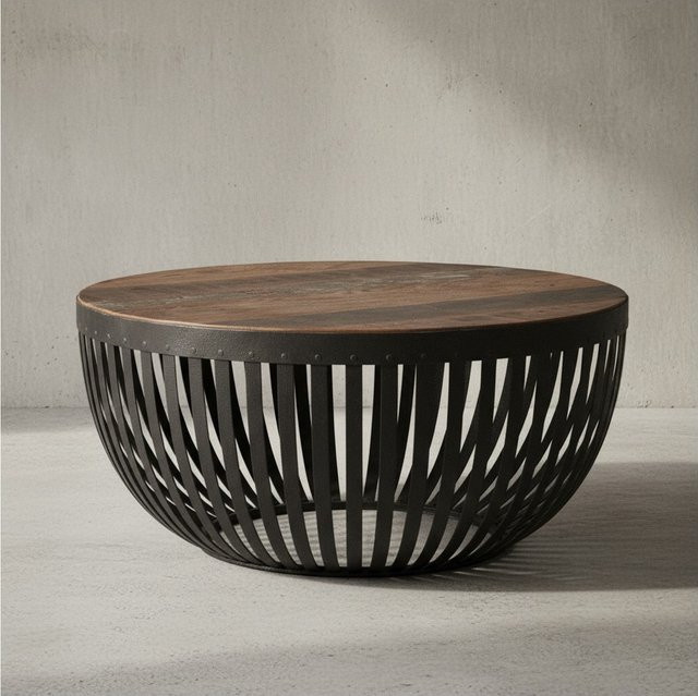 KADIMA DESIGN Couchtisch im Industrial-Design aus recyceltem Mangoholz und Eisen, Braun, B/T/H: 70 x 33 x 70 cm - Bild 1