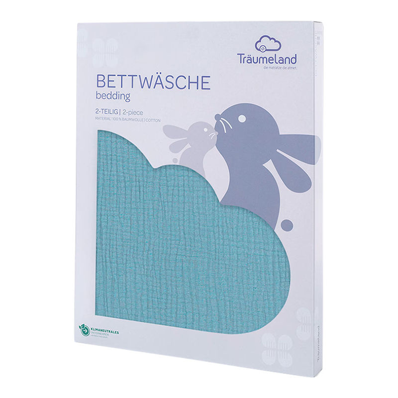 Träumeland Bettwäsche Set aus Baumwollmusselin mit Tier-Motiven in Blau, bestehend aus Kopfkissenbezug 40 x 60 cm und Bettbezug 100 x 135 cm - Bild 2