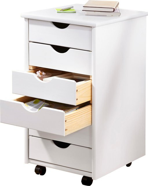 Moderner Rollcontainer aus Kiefernholz in Braun und Weiß mit Rollen für Home Office und Wohnräume - Bild 1