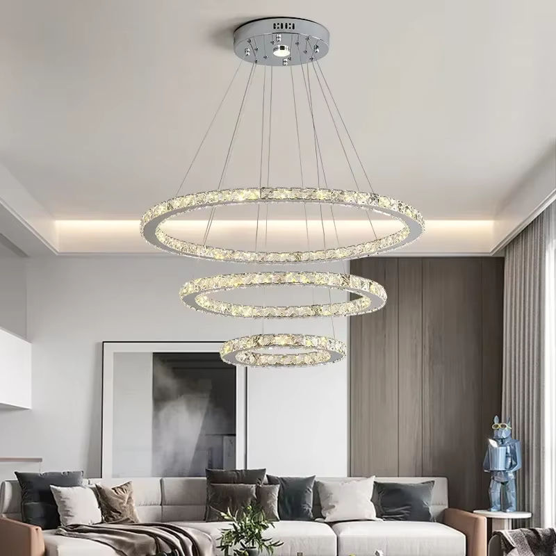 JIANKEXING Kristall-Kronleuchter in Silber, kreisförmige LED-Pendelleuchte im minimalistischen Design für Esszimmer und Schlafzimmer - Bild 4