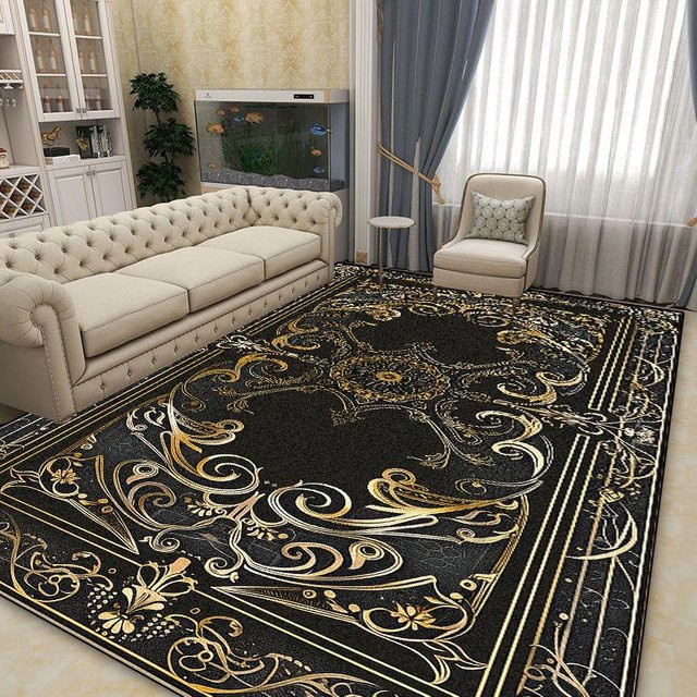 Karpetti Großflächenteppich in Schwarz-Gold, moderner geometrischer Teppich aus Polyester, rutschfest und waschbar, B/T: 200 x 400 cm - Bild 1