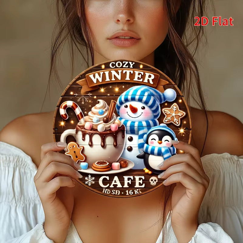Potdemiel Wandkunstschild Winter Joyful Cafe aus Metall, rund, Mehrfarbig, Durchmesser: 20 cm - Bild 4