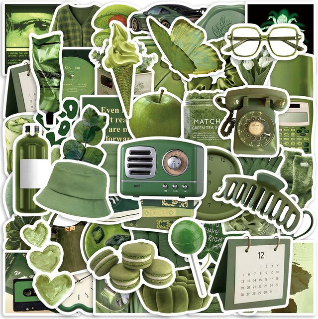 Rspctou Koreanische Ästhetik Aufkleber im Ins-Style, Olivgrüne Kunst-Sticker für Laptop, Handy und Gepäck, 10 Stück - Bild 1