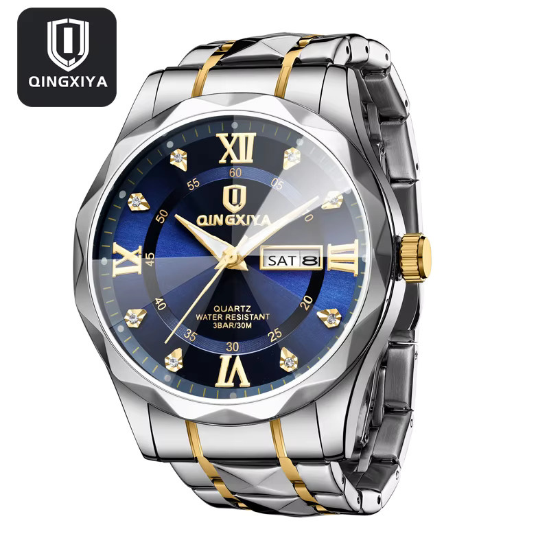 QINGXIYA Armbanduhr Quarz, Edelstahl, Blau, Herren - Bild 5