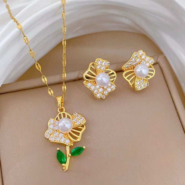 ZAKOL Schmuckset Halskette und Ohrringe, Edelstahl, Zirkonia, Perle, Damen - Bild 1