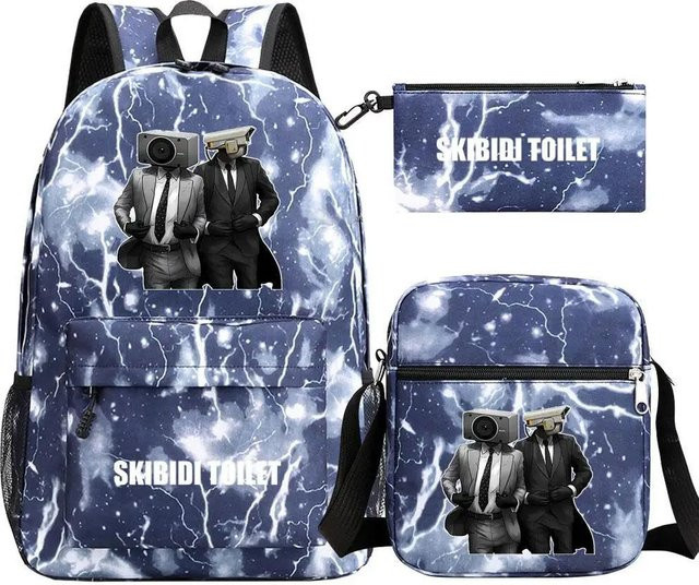 3-teiliges Schulrucksack-Set in Blau aus Oxford-Stoff mit Schultasche, Schultergurt und Federmäppchen für Schüler - Bild 1