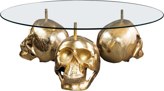 Riess-Ambiente Design Couchtisch SKULL XXL in Gold mit runder Glasplatte und Totenkopf-Motiv, Durchmesser: 90 cm - Bild 1