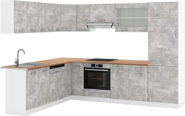 Vicco R-Line Eckküche modern in Beton und Weiß mit Eiche Optik B/T/H: 227 x 287 x 207 cm - Bild 1